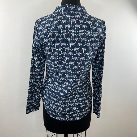 J CREW  Perfect Button-Up Blue Elephant Print Shirt Long Sleeve H6466 Slim Fit 4 - Picture 6 of 8